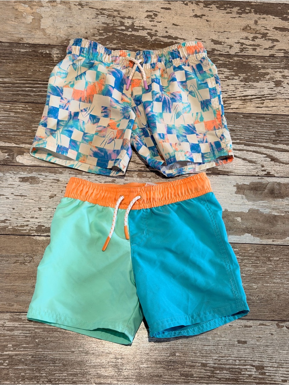 Cat & Jack Boys Swim Trunks Set - Teal, Aqua, Orange, White, Blue Size 4T